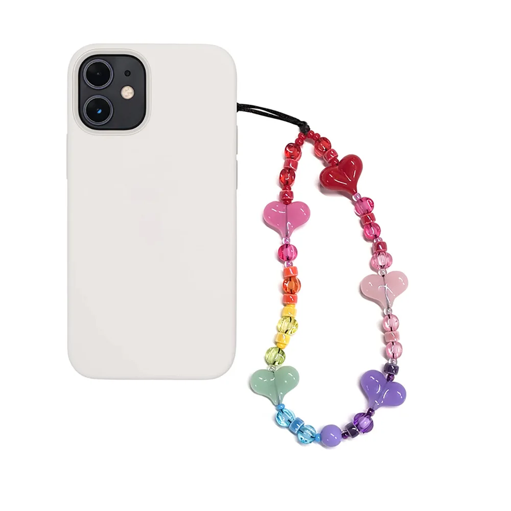 HERLOOK Colorful Clear Beads Phone Lanyard Y2K Heart Phone Charm Cellphone Decorated Chain Strap Accessories