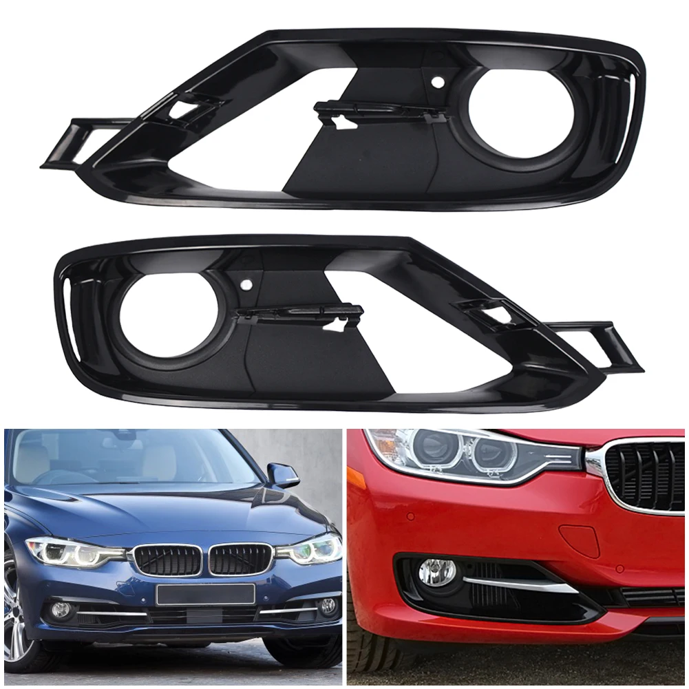 Car Front Bumper Grille Cover Left & Right Fog Light Protect Bezels For BMW 3 Series F30 F31 12-17 OEM: 51117300739 51117300740