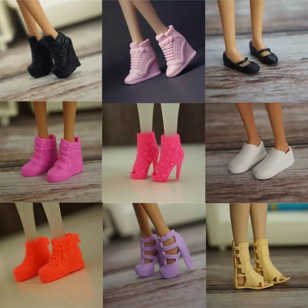 1 Pair 30cm Doll Shoes Fashion Doll Boots Fit For 2.2~2.4cm Length Foot Dolls Accessories Plastic Doll Colorful High Heels Shoes