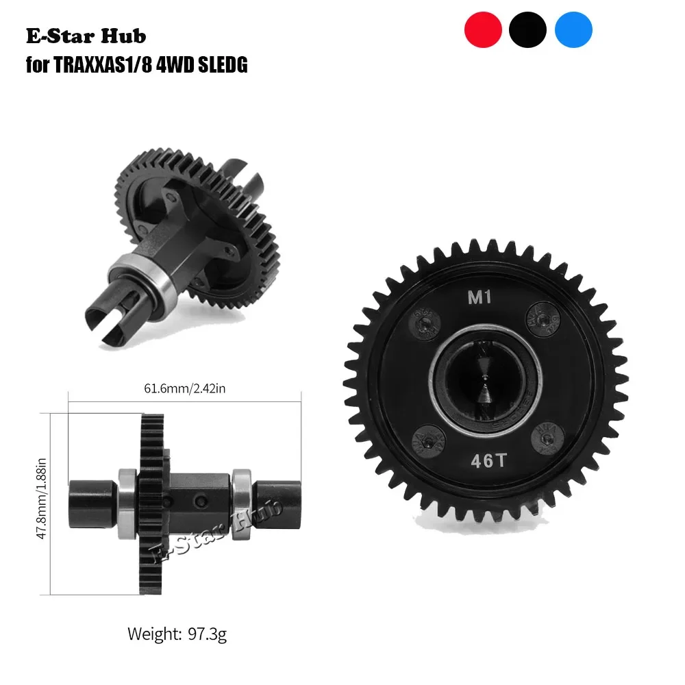 

M1 46TSpur Шестерня в сборе, прямой вал центрального дифференциала W198 для TRAXXAS 1/8 4WD SLEDG, металлические детали для обновления, радиоуправляемый гусеничный автомобиль, багги