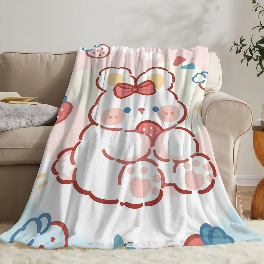 Kawaii Cartoon Bear Rabbit Blanket Soft Warm And Thick Perfect For Bedroom Living Room Bed Sofa Camping Picnic Office Gift