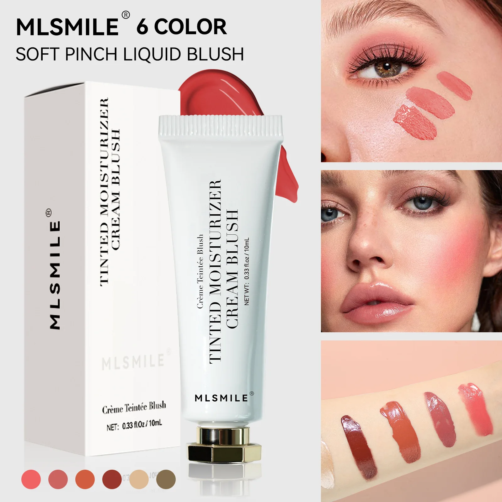 Blush líquido aquarela para meninas, maquiagem, beleza, veludo natural, fosco, bochecha cremosa, vermelho, matiz facial, pêssego, maquiagem, 6 cores