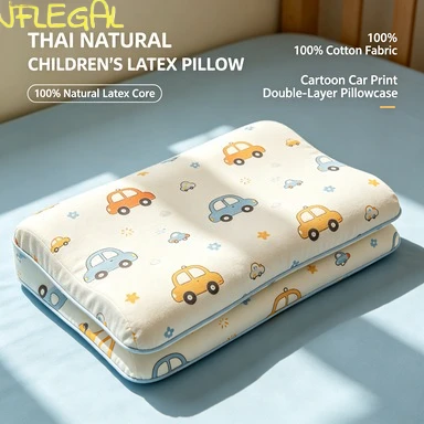 

JFLEGAL Thailand Natural Latex Kids Pillow Orthopedic Neck Support Pillow with Cartoon Cotton Cover for Toddler Sleeping