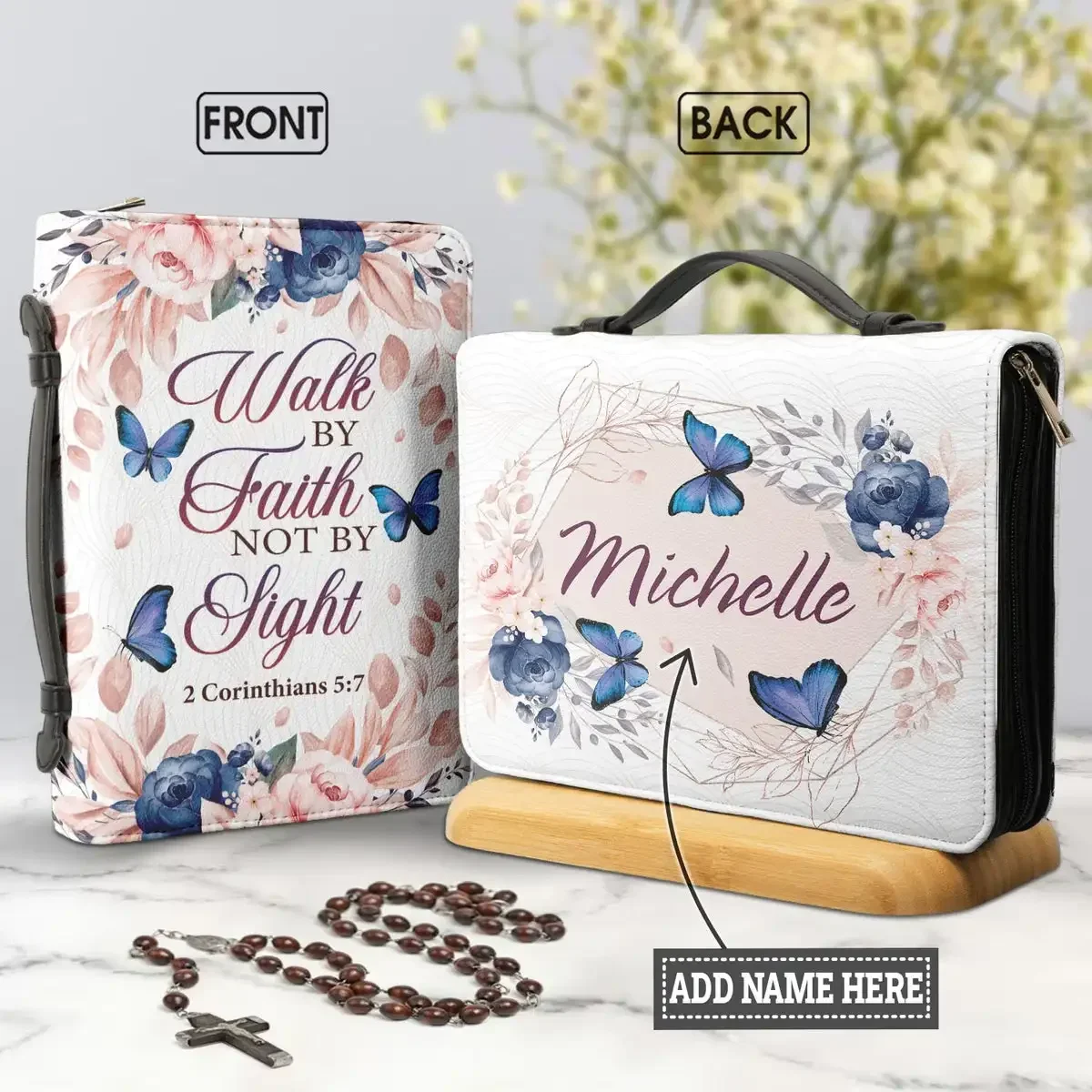 

Женская сумка для Библии Walk By Faith Bible Verse Excerpt Сумка с принтом Практичная ручка на молнии Учебная книга Святые коробки для хранения DIY