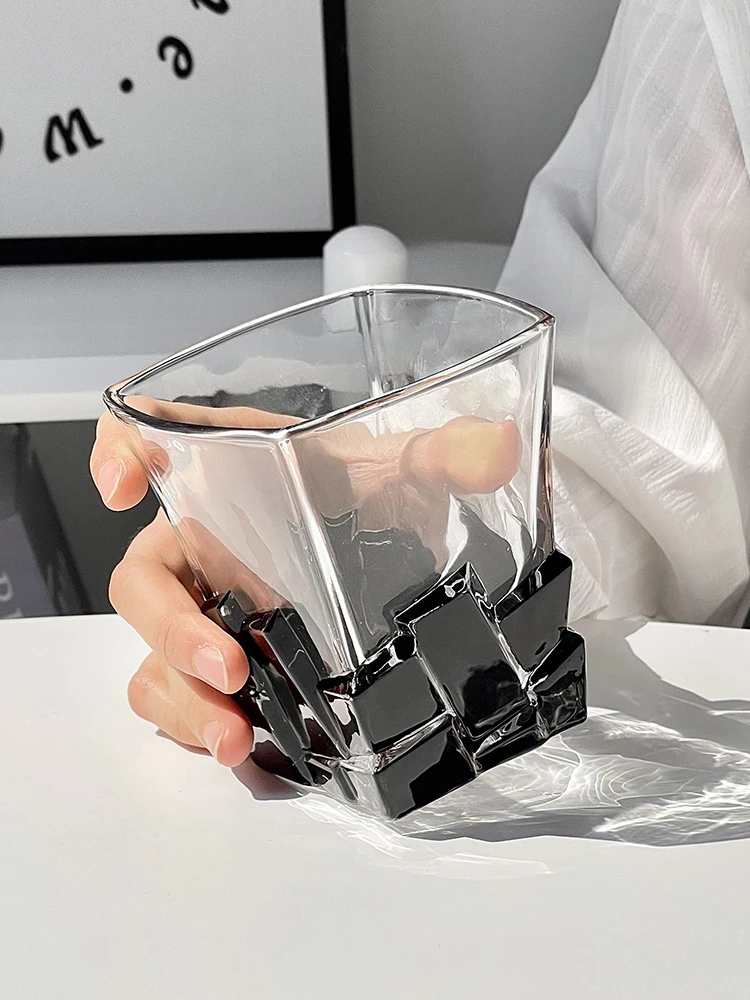 Creative Black Gemstone Crystal Glass Cup Whiskey Red Wine Glass Mug Square Spirits Glass Home Beer Juice Cold Drink Water Glass