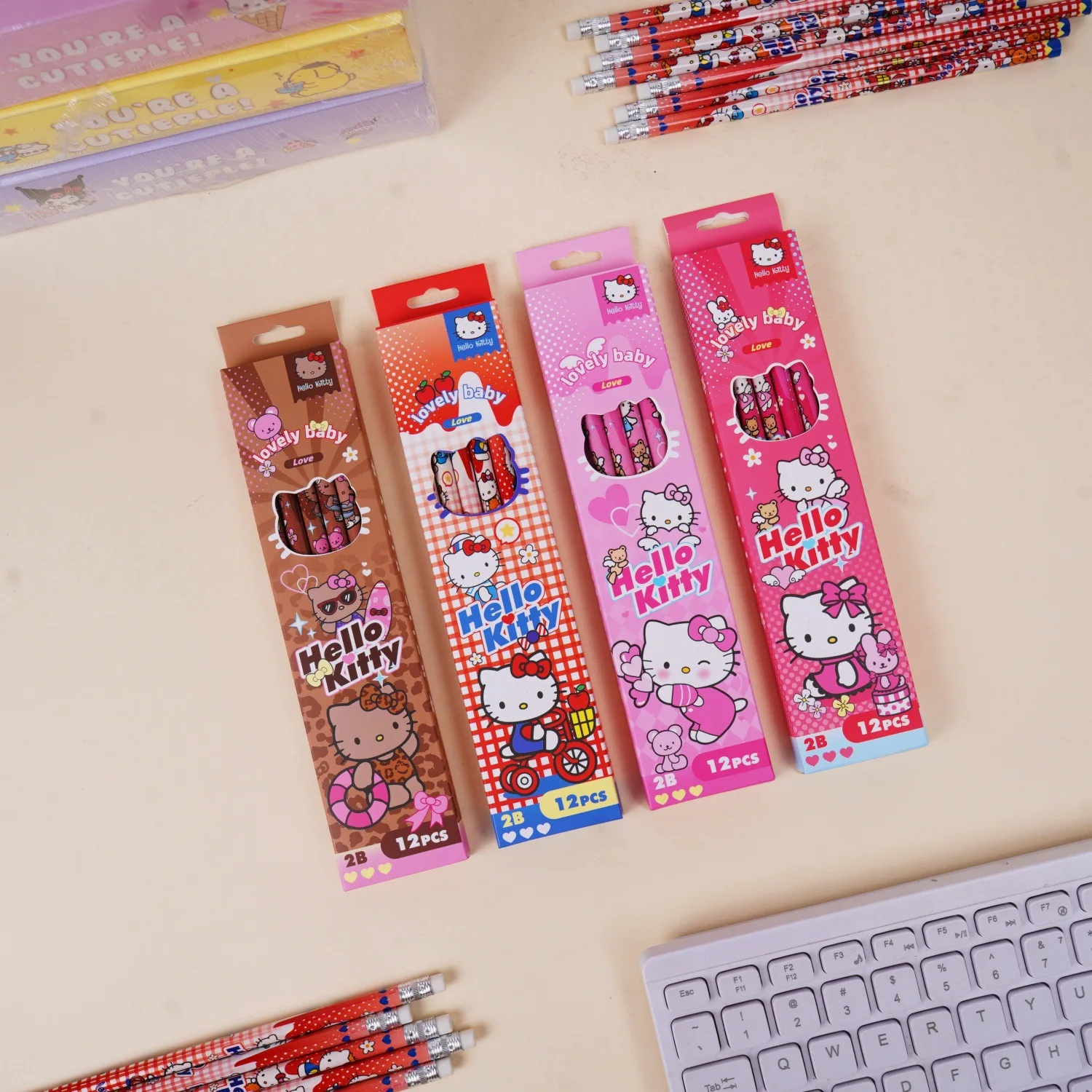 

24/48pcs New model Hello Kitty pencils with eraser writing pencil stationery gift Christmas gift