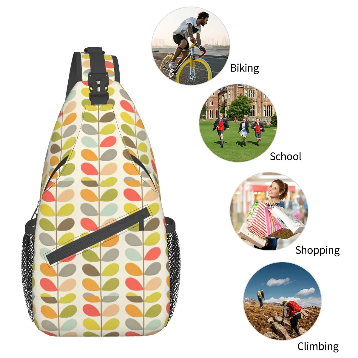 Orla Kiely Small Sling Bag Chest Crossbody Shoulder Backpack Travel Hiking Daypacks Colorful Leaf Printed Bag