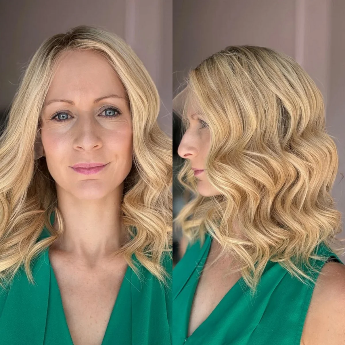 

12 Inches Deep Wave Ombre Golden Blonde Synthetic Lace Top Wigs Short Bob Ladies Wig Realistic Look Natural Hairline Full Wigs