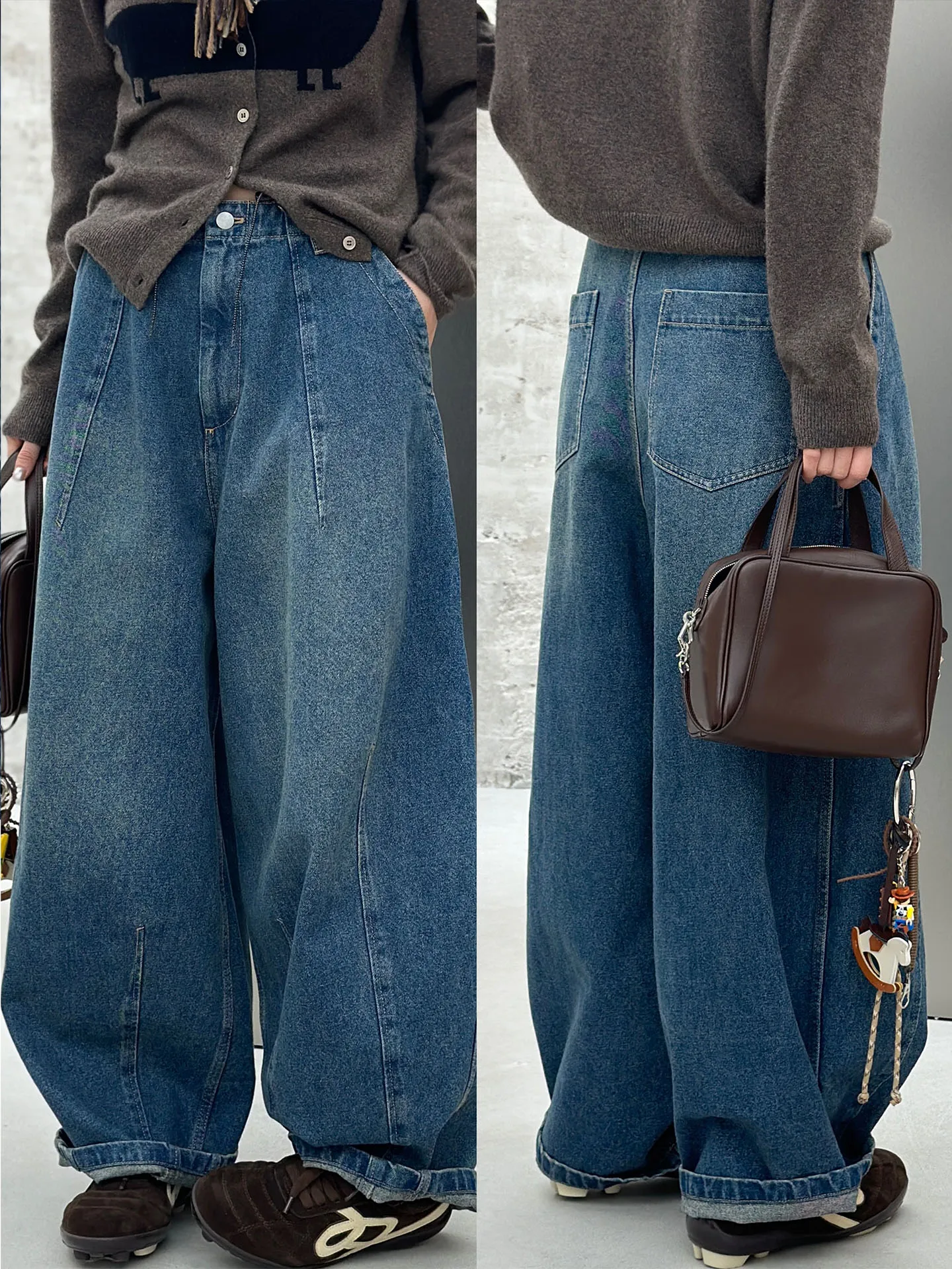

Bodhl Early Spring 2026 Women's High Waist Wide Leg Denim Pants Pure Cotton Balloon Pants Slimming Effect Warmth