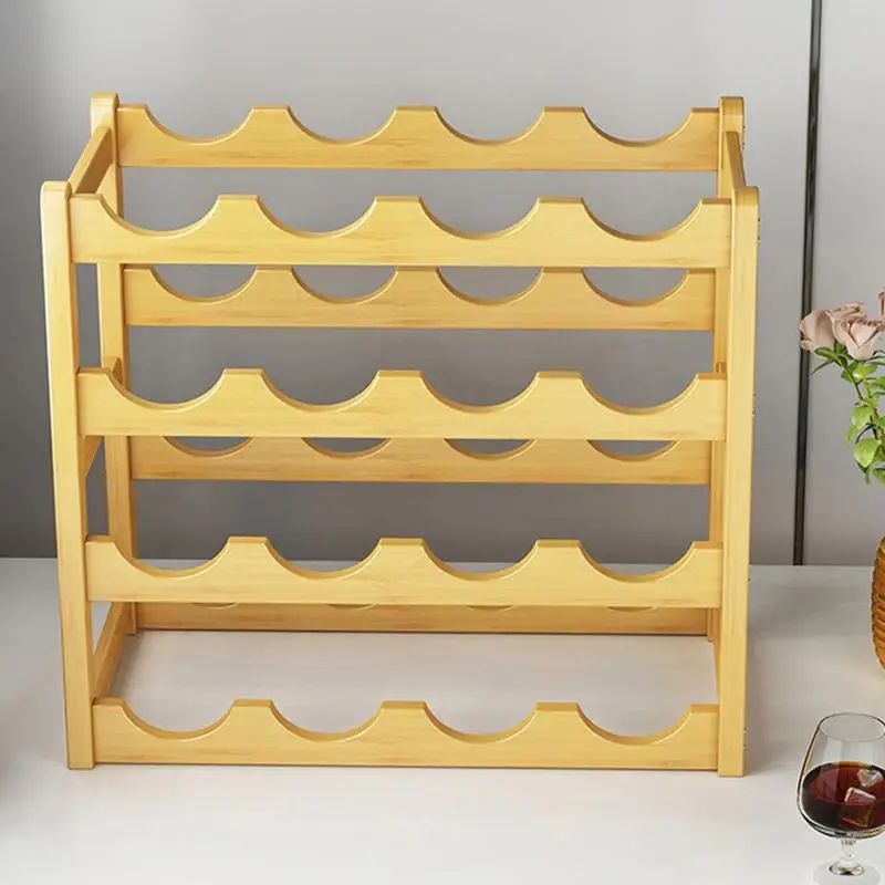 Stackable Wine Rack 20-Bottle Wooden Wine Holder for Cabinet 4 Tier Wine Shelf Stand Bar Dining Room Living Room Wood Wine Rack