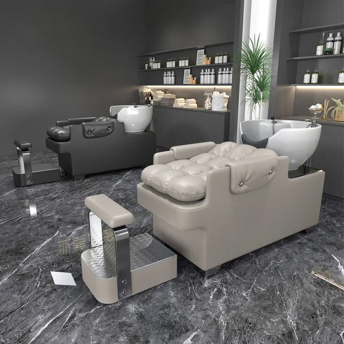Modern Reclining Shampoo Bed Hairdresser Salons Ergonomic Styling Shampoo Bed Ceramic Basin Meubles De Salon Bathroom Furniture