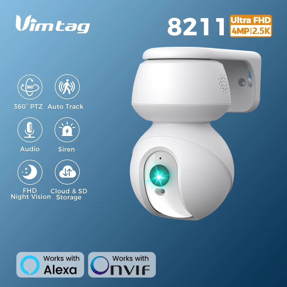 VIMTAG 6MP WIFI Camera 360° Indoor IP Camera PTZ 2-Way Talk Siren IR Night Vision Auto Track Home Baby Security Surveillance Cam