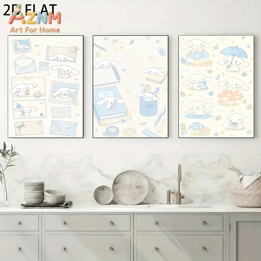 AZNM Cinnamoroll Canvas Wall Art Unframed Cute Cartoon Print Poster Stationery Envelope Stamp Book Mushroom Umbrella Rainy Day D