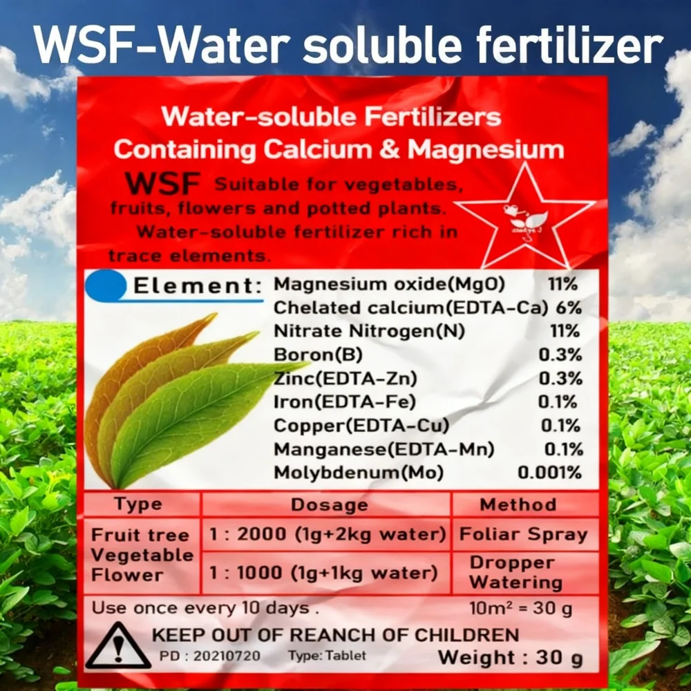 WSF Water-soluble Fertilizers, Containing Calcium and Magnesium, Chelated Fertilizer, Plant Nutrition for Garden, 30g