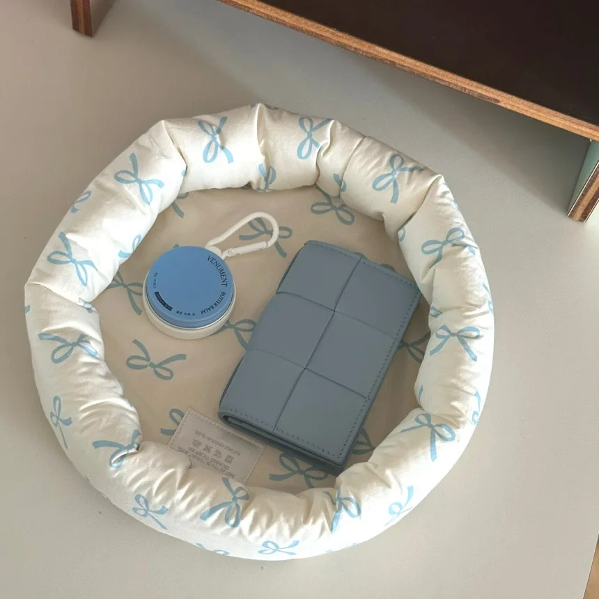 Cestas de algodón nórdico con patrón de lazo azul, cajas organizadoras de escritorio, artículos diversos, cesta organizadora, almacenamiento de cosméticos y llaves