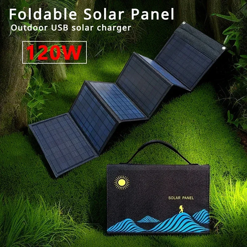 120W Solar Panel Folding Bag USB+DC Output Solar Charger Portable Foldable Solar Charging Device Outdoor Portable Power Supply