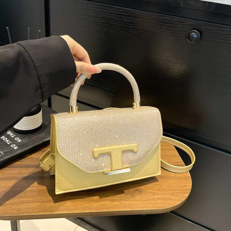 

New Style Trendy glitter Women's Minimalist Crossbody Bag Handbag Shoulder Bag Versatile PU Medium Hardness Small Square Bag