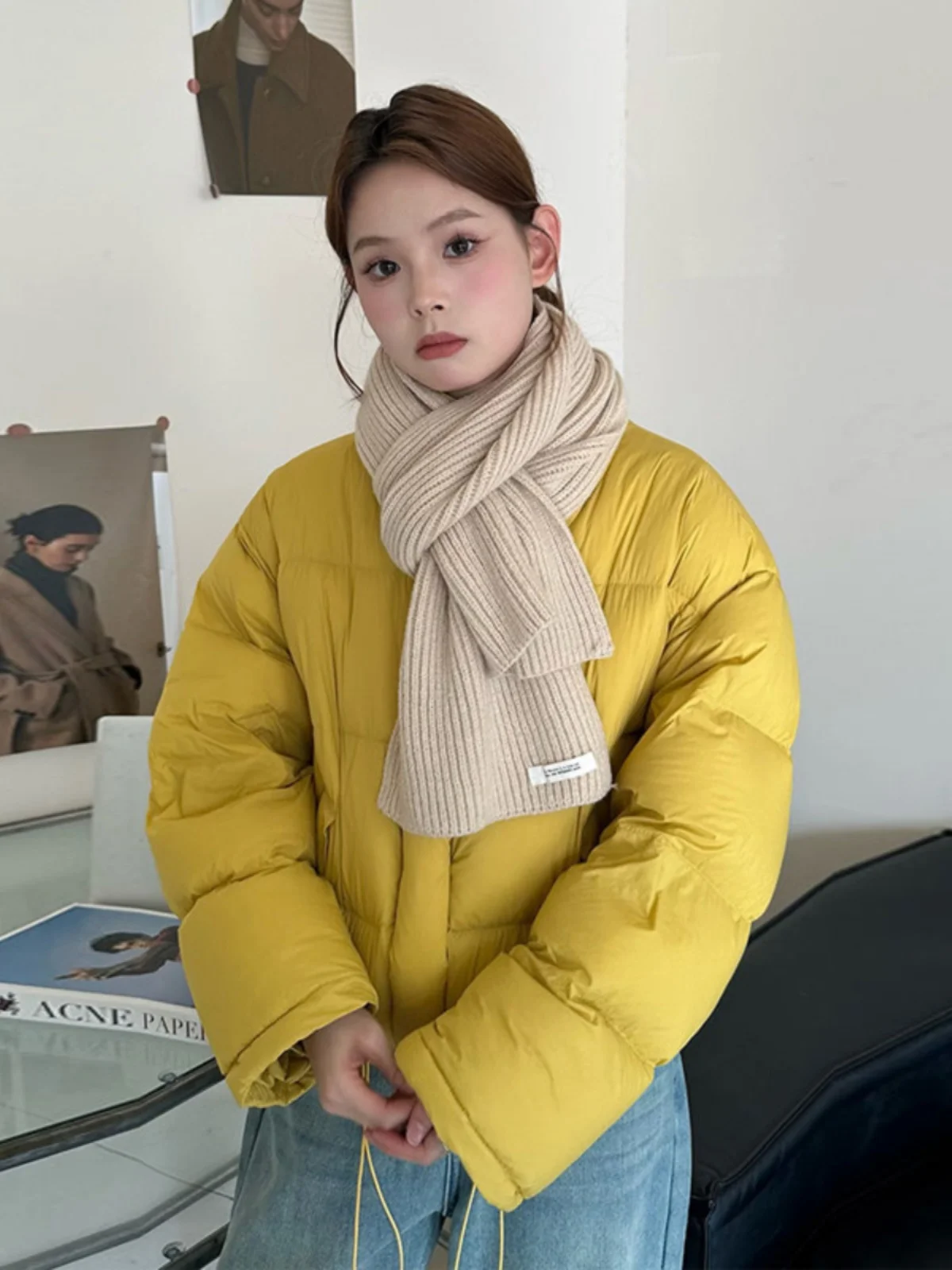 

Trendy Short Bread Coat Women's Loose Fit Drawstring Stand Collar Korean Style Winter Outerwear Versatile Casual Jacket