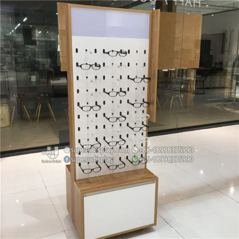 custom.Mobile Wood Rotating Eyeglass Spinning Sunglasses Rack with Storage Retail Floor Eyewear Display Stand Sunglasses