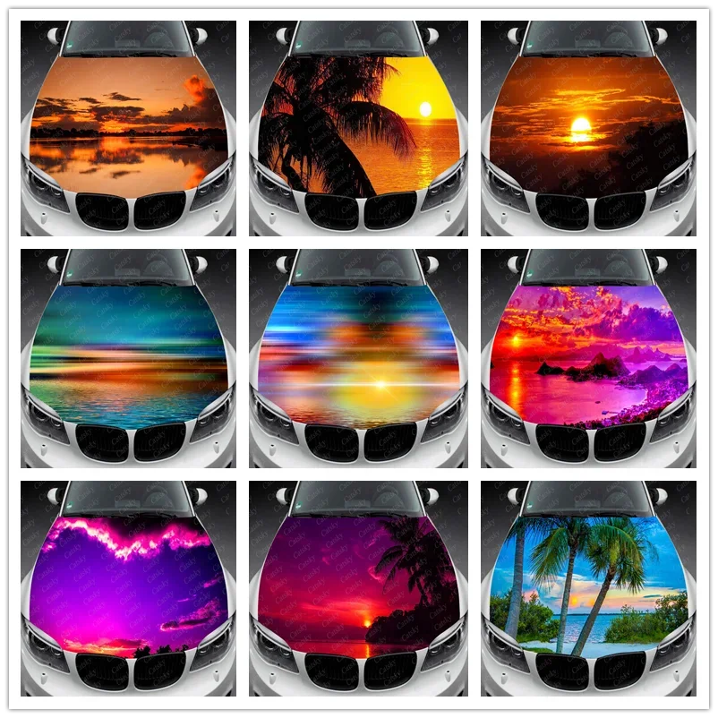 Artistic - Beautiful Sunset Car Hood Vinyl Stickers Wrap Vinyl Film Engine Cover Decals Universal Auto Accessories Wrap Cover