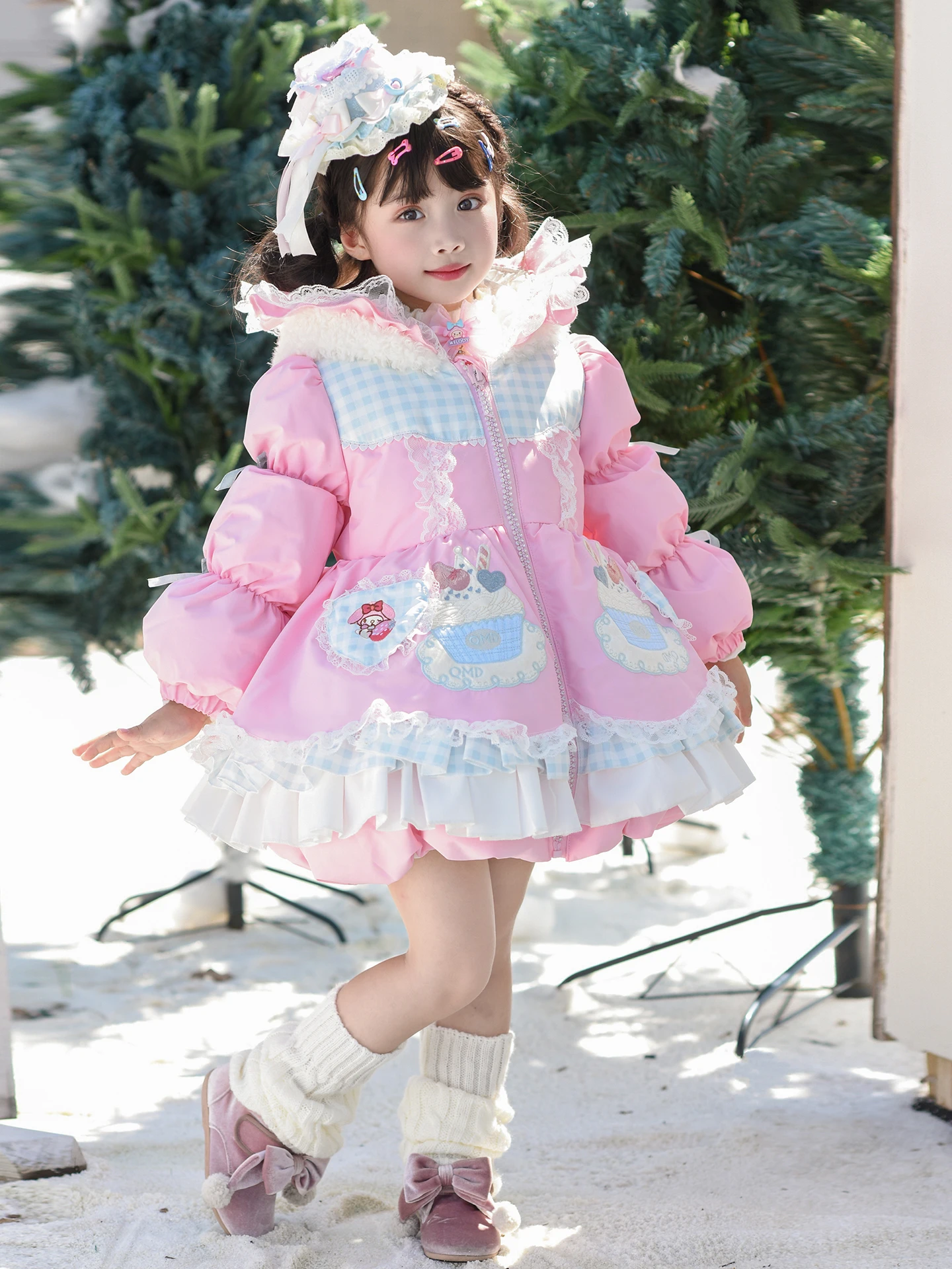 

Thiened Winter down Jaet for Girls Cute Cupcake Pattern Medium Length Warm Coat Children's Faionable Outerwear
