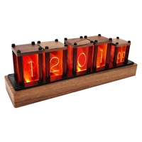 RGB Pseudo Glow Tube Clock LED Creative Desktop Ornaments Imitation Glow Clock DIY Kit Walnut Digital Clock