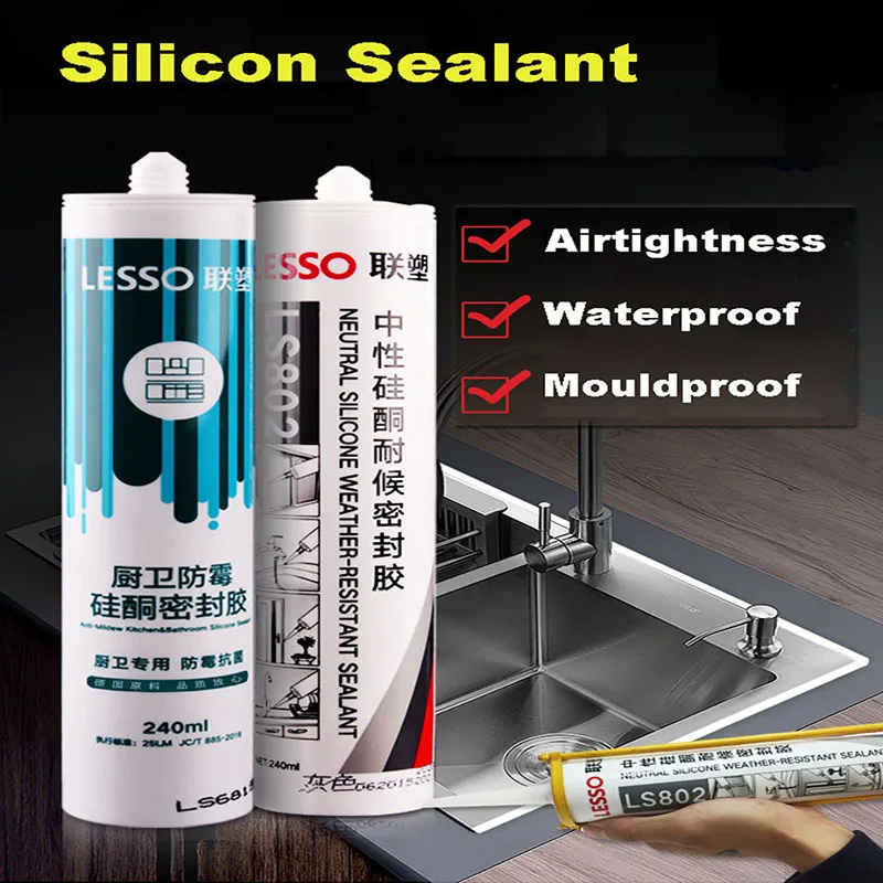 5PCS Silicone Sealant Strong Adhesive Non Corrosive Sealant 240ml File The Gap Applicable to Kitchen and Toilet