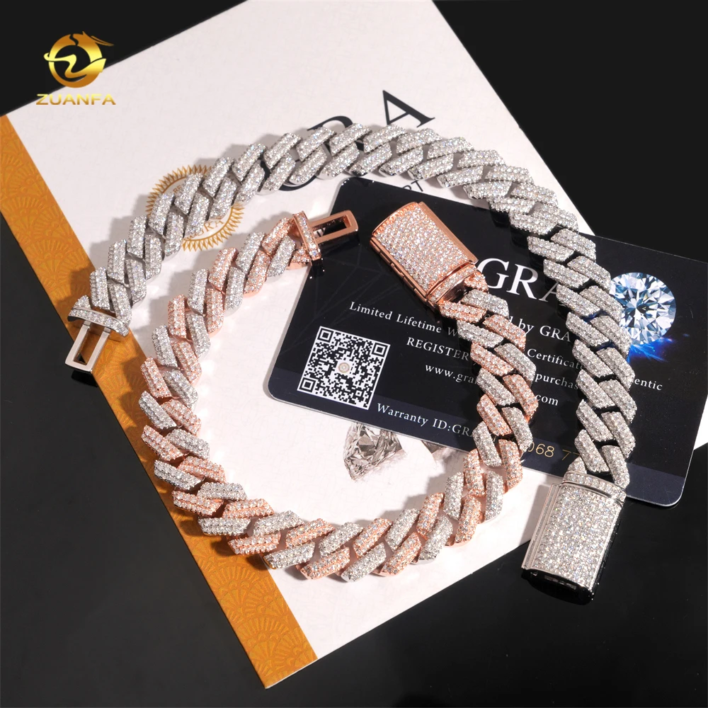 High 12.5MM Quality Moissanite Hip Hop Bracelet 925 Silver Iced Out Moissanite Cuban Link Bracelet 1Row Higher Design Two Tone..