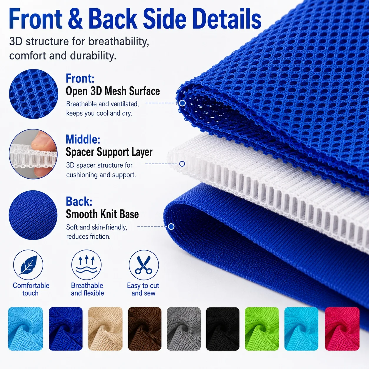 3D Honeycomb Breathable Mesh Fabric Office Chair Computer Chair Protective Three-layer Sandwich Mesh Fabric DIY Sewing Fabric