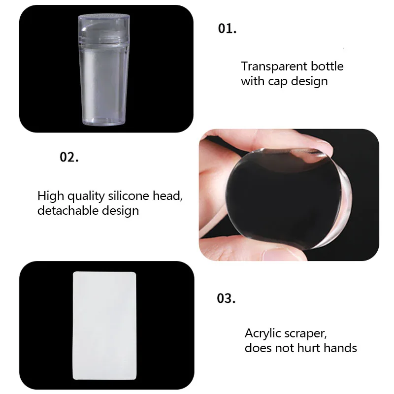 Silicone Stamping Plates Kit French Manicure Design Plate Stamp Polish Stencil Template Seal Stamper Scraper Accessories Tools image 5