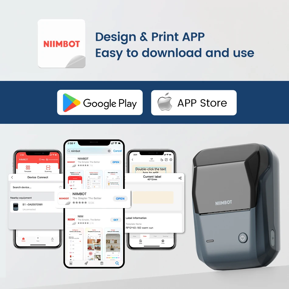 Niimbot B1 Draagbare Etikettenmaker Voor Mobiele Draadloze Bluetooth Label Tape Papierrol Zelfklevende Stickerprinters Inkless Divers
