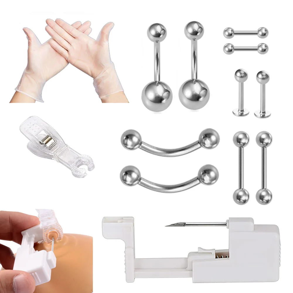 1 Set Steel Disposable Convenient Body Jewelry Piercing Gun Unit Navel Nipple Tongue Bar Ring Labret Piercer Kit Piercing Tool