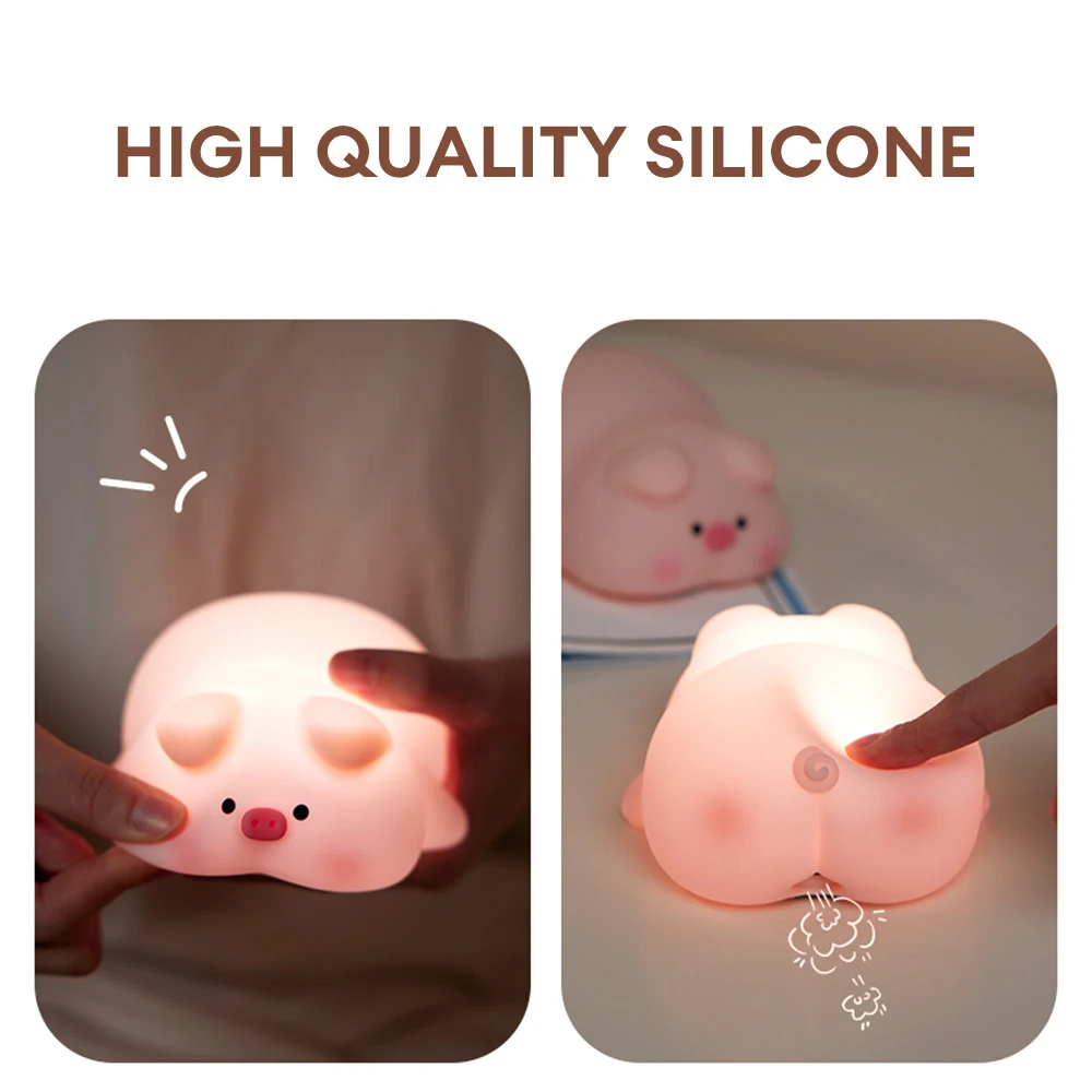 Cute Pig Silicone Lamp LED Warm Light Touch Sensor Night Light Kids Sleep Accompany Bedside Lamp for Home Decoration Gifts