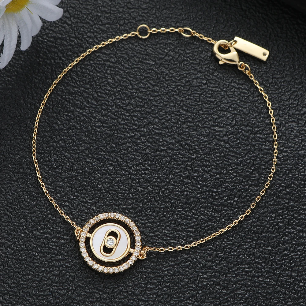 New Luxury Shell Round Cuban Link Bracelets Bangles Cubic Zirconia CZ Bohemia Bracelets For Women Wedding B123