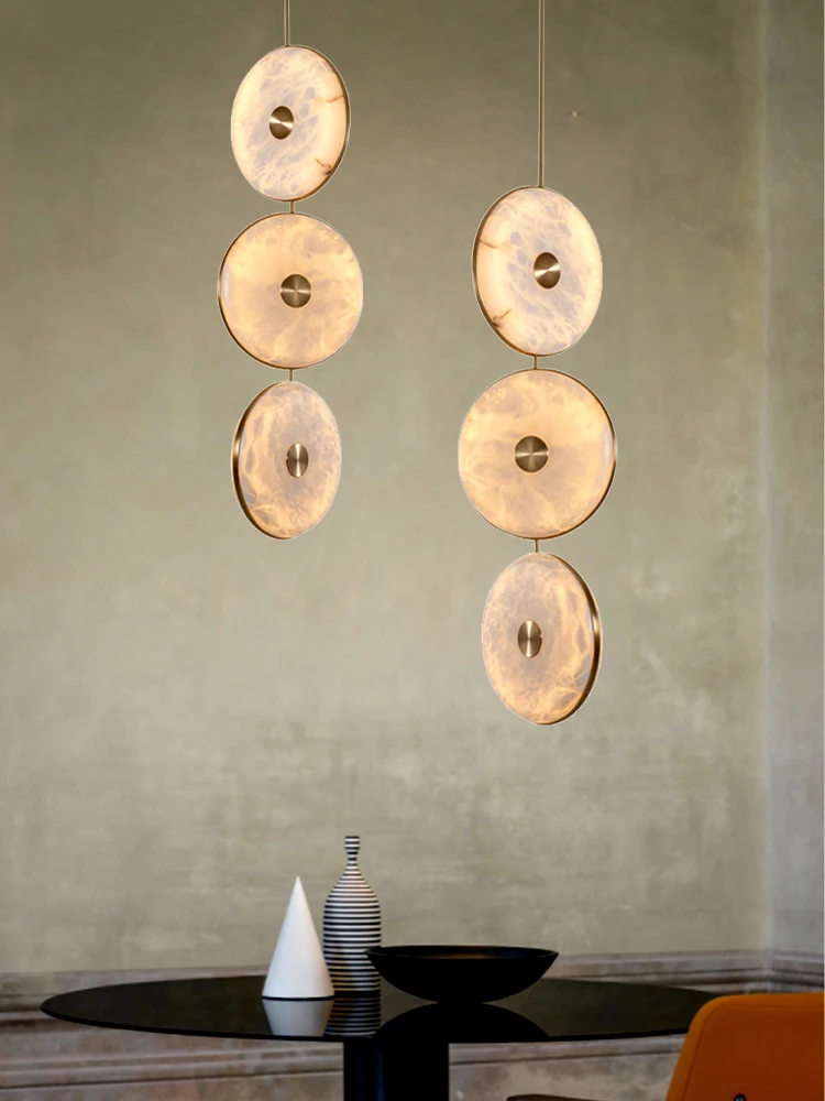 Novel Vinyl Record Natural Marble Art Pendant Lights Lustre LED Indoor Room Hanging Lamps For Ceiling Stair Luxury Home Decor