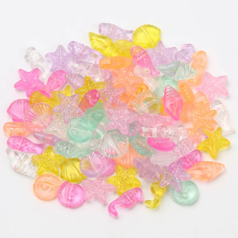 9-15mm 200pcs Starfish Shell Marine Animal Mixed Colored Transparent Acrylic Beads For Jewelry Making DIY Necklaces Accessories