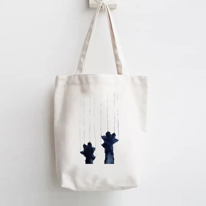 Kat Boeken Koffie Liefde Print Shopper Handtassen Schouder Mode Canvas Casual Winkelen Meisjes Vrouwen Grafische Draagtas