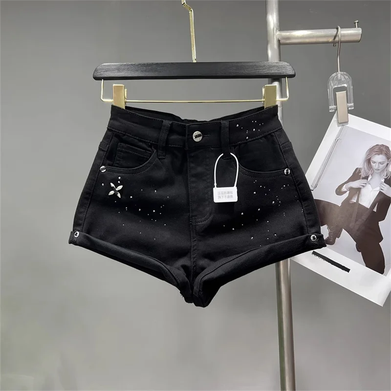 

Women's Wear Chic Hot Pant Girl Style Rolled-up Denim Shorts Summer Wear Version Low-Waisted Wide-Leg Pants A-line Shorts Jeans