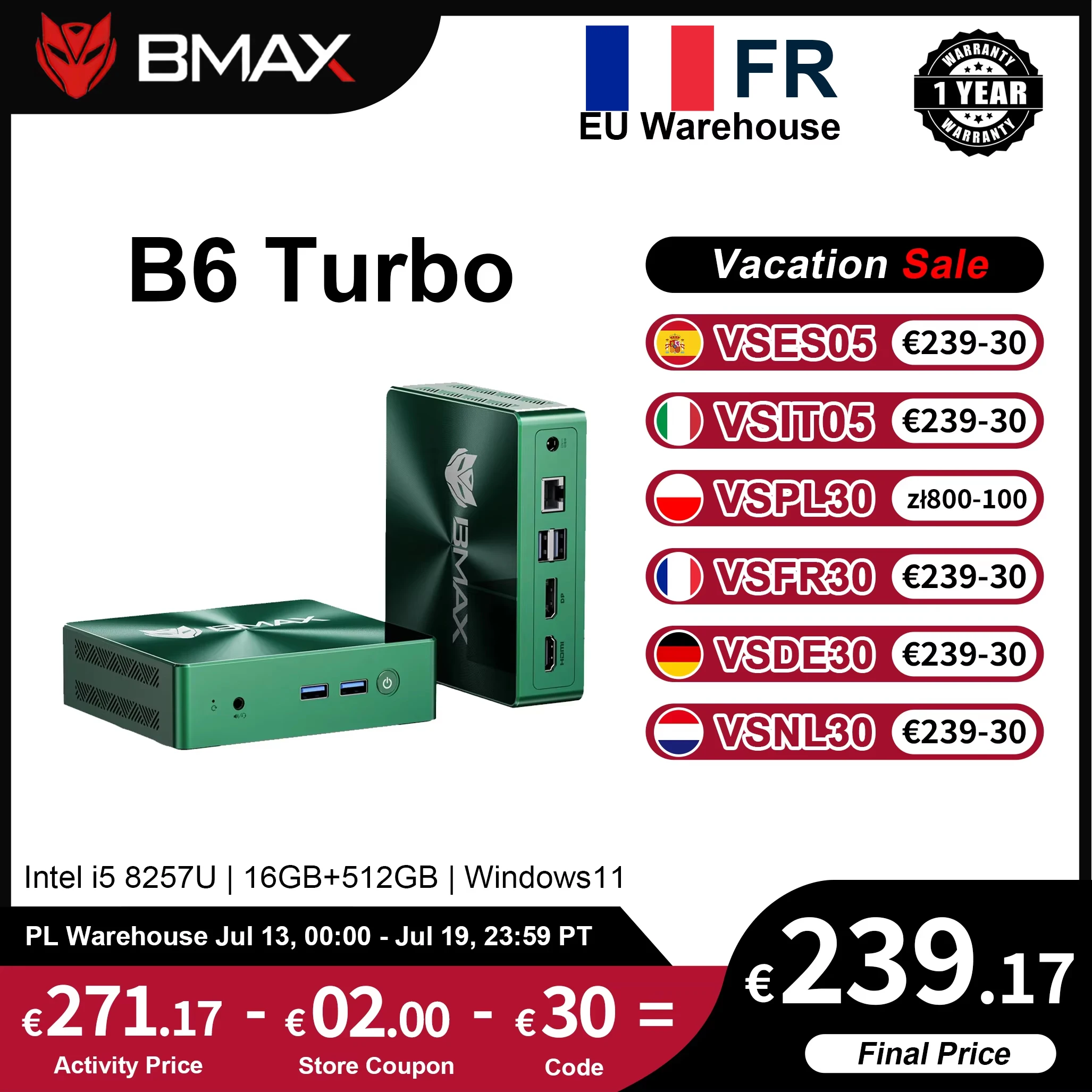 Mini PC BMAX B6 Turbo 16GB/512GB