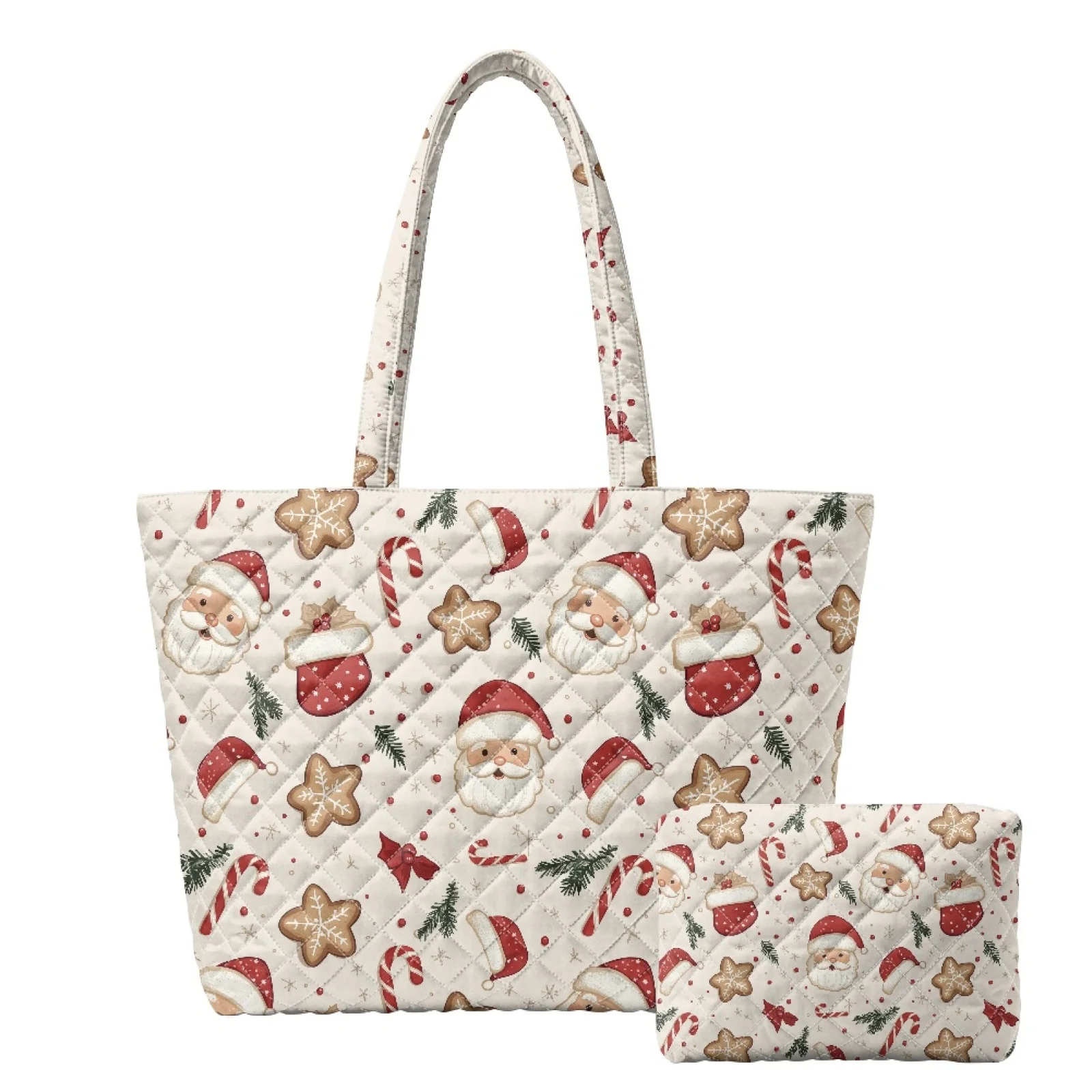 Coloranimal Santa Gingerbread 2 Packs Quilted Shoulder Bag with Cosmetic Pouch for Outings Excursions New Trend