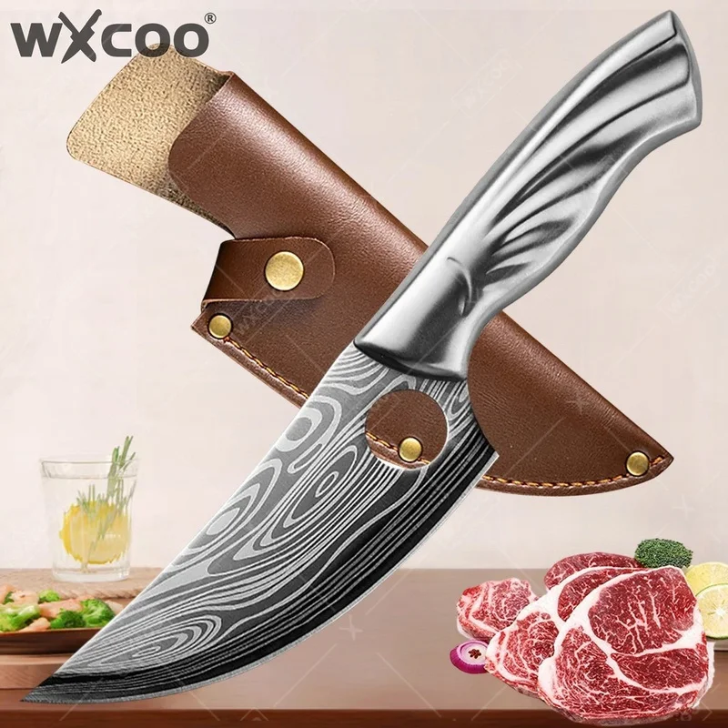 WXCOO Kitchen Knife Stainless Steel Chef Knife Damascus Laser Boning Knife Meat Cutting Pig Fish Killing Kitchen Accessories