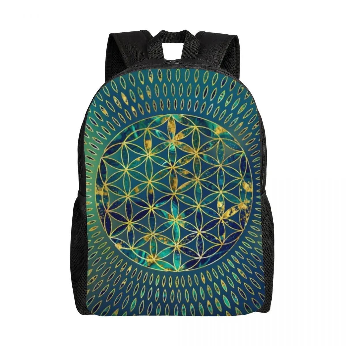 Flower Of Life In Lotus Mandala Backpacks for Men Women College Students Bookbag Fits Laptop Buddhism Large Capacity Backpack