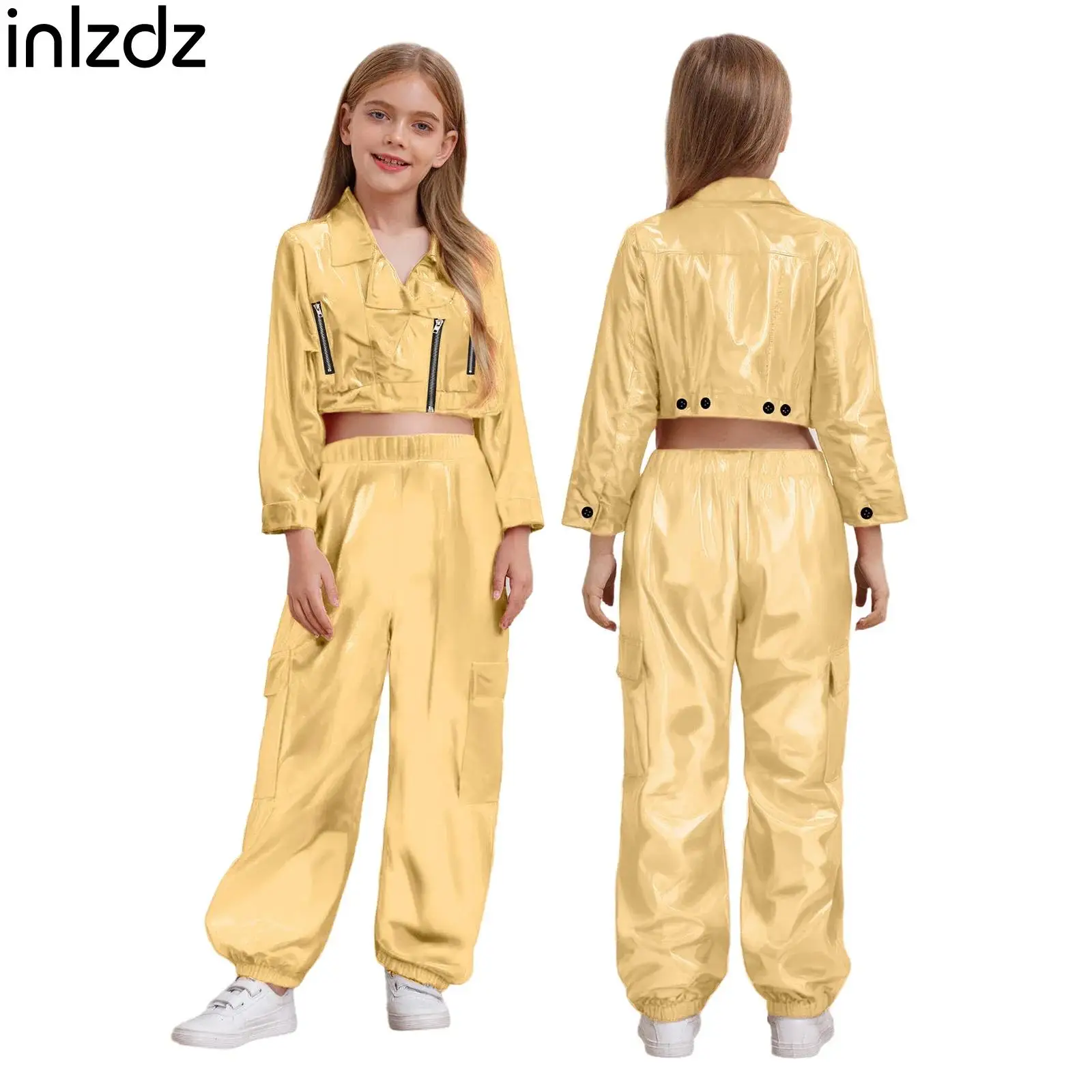 

Unisex Kids Hip Hop Set Jazz Dance Outfit Boy Girl Fashion Long Sleeve Jacket with Pants Trousers for Street Dancing Performance