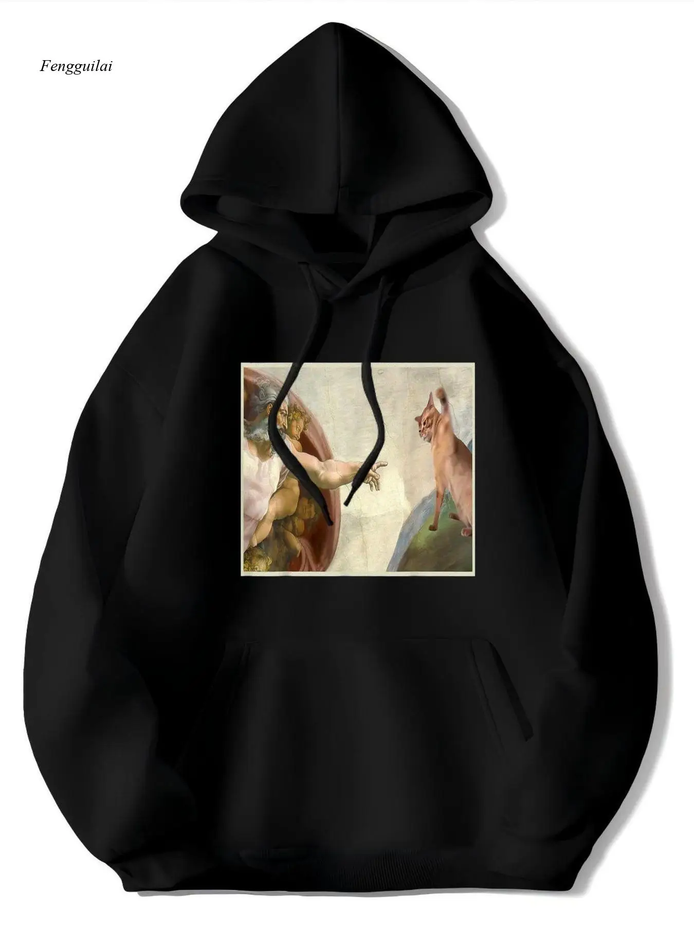 Moletom com capuz de lã – Moletom com estampa Sistine Chapel Art, pulôver fino e macio com estampa icônica nas costas