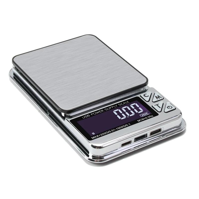 1 Piece High Precision Jewelry Scale 1000GX0.01G Digital LCD Count Electronic Scale Stainless Pocket Kitchen Scales USB Charge