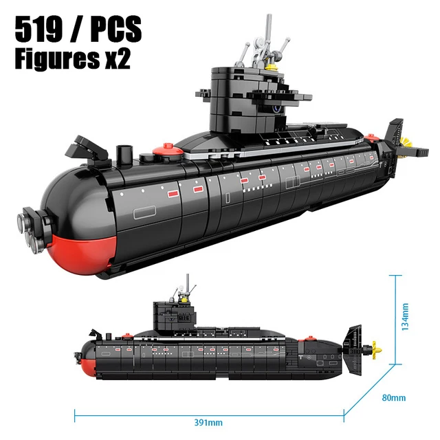 Military 094 Strategic Nuclear Submarine Building Blocks Kit Classic Naval Vessels Ship War Boat Bricks Model Kids Toys