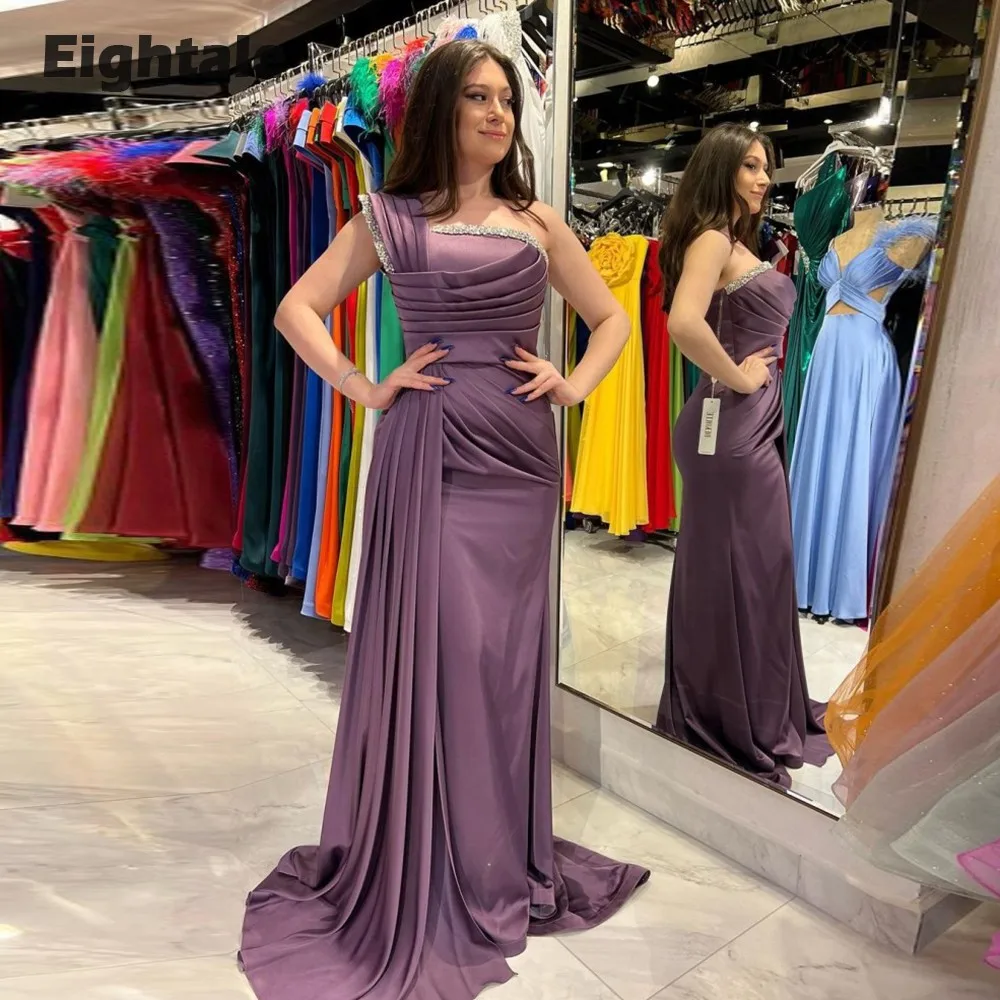 Eightale Dubai Prom Dresses Beaded Satin One Shoulder Peats Mermaid Evening Party Gowns Celebrity vestidos de ocasión formales