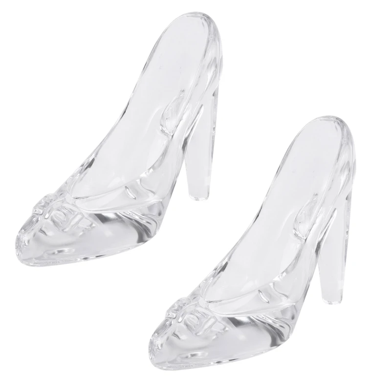 2X Crystal Shoes Glass Birthday Gift Home Decor Cinderella High-Heeled Shoes Wedding Shoes Figurines Miniatures Ornament