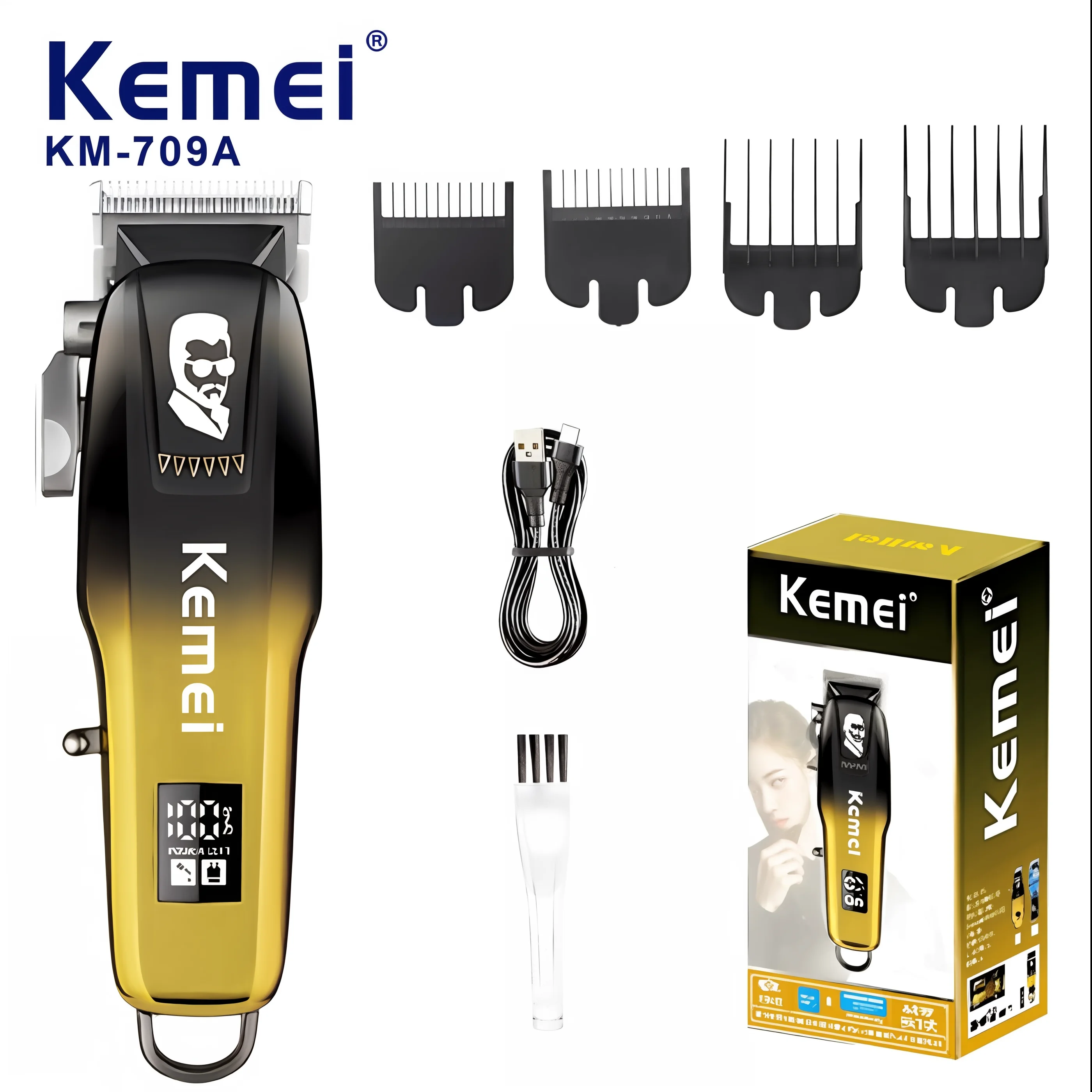 

Kemei KM-709A Electric Hair Clipper Hair Cut Wireless Trimmer Men Professional Clipper Machine Rechargeable Hair Cut Barber