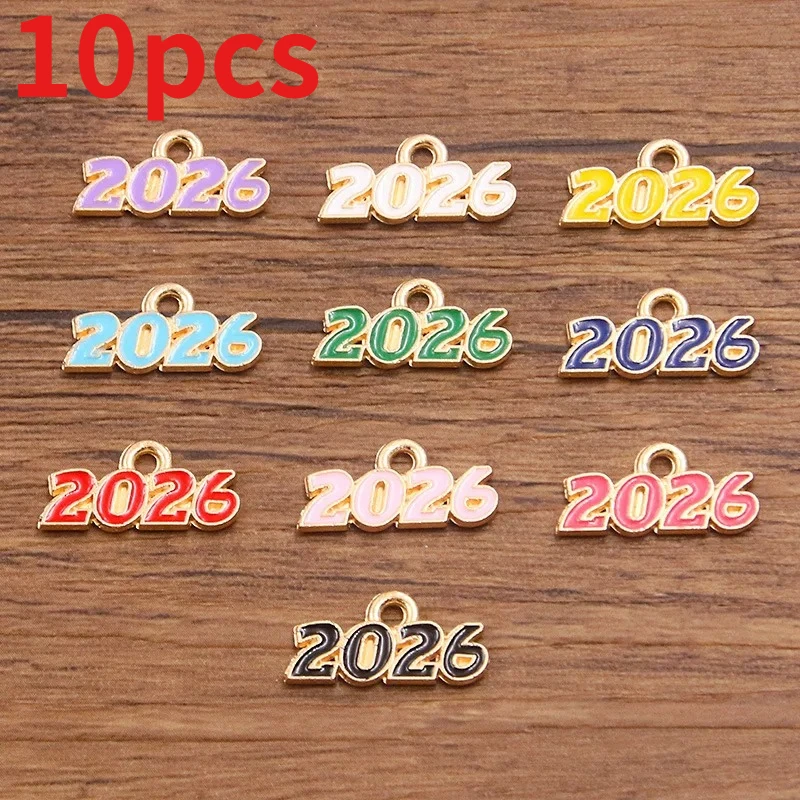 10pcs 9*18mm 2026 Year Alloy Charm Pendants for Creativity DIY Earrings Necklace Bracelet Hair Clip Jewelry Accessories